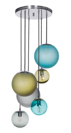 Bacan Takpendel Rondell 6-lys - Børstet Stål/multifarget