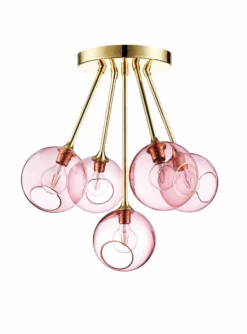 Ballroom Molecule Taklampe - Messing Base/rosa Glass