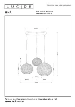 Bina Takpendel 40 Cm 3-lys -Lightup Butikk Bina takpendel 40 cm 3 lys Takpendler Lucide LC134510331 7