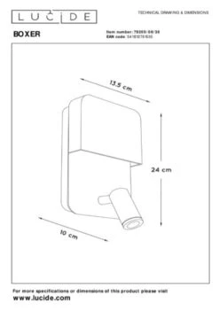 Boxer Vegglampe 10W 3000 Kelvin M/USB - Svart -Lightup Butikk Boxer vegglampe 10W 3000 Kelvin mUSB Svart Vegglamper Lucide LC792000830 6