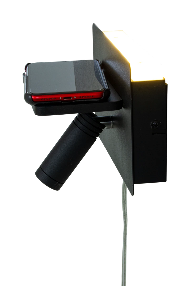 Cargador Vegglampe Med Trådløs Lader Og USB - Svart 4 Cargador Vegglampe Med Trådløs Lader Og USB - Svart - Bilde 2