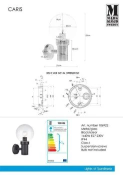 Markslöjd Caris Vegglampe - Svart - Svart -Lightup Butikk Caris vegglampe Svart Svart Utebelysning vegg veggskjold Markslojd Mrk 106922 3