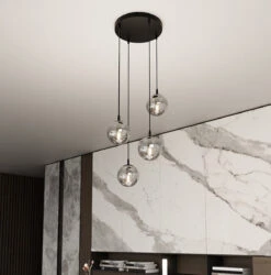 Cosmo Rondell Takpendel 4 Lys - Svart/Røykfarget