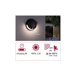 Paulmann Helena Vegglampe Utendørs 3W 3000 Kelvin M/bevegelses Sensor - Solcelle -Lightup Butikk Helena vegglampe utendors 3W 3000 Kelvin mbevegelses sensor Solcelle Utebelysning vegg opp og ned Paulmann Pl 94265 5