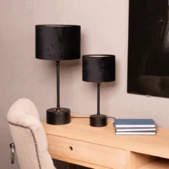 Merida Bordlampe 54 Cm Med Velour Lampeskjerm - Svart/Messing