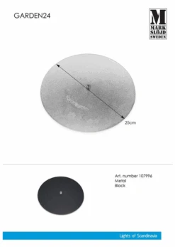 Markslöjd Metallplate 25 Cm - Garden 24 - Svart -Lightup Butikk Metallplate 25 cm Garden 24 Svart Utebelysning Garden 24 Markslojd Mrk 107996 3