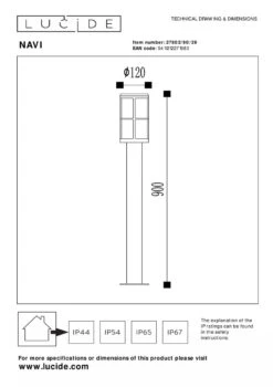 Navi Pullert Utendørs 90 Cm IP54 E27 - Antrasitt -Lightup Butikk Navi pullert utendors 90 cm IP54 E27 Antrasitt Utebelysning pullert Lucide LC278029029 4