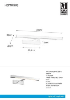 Markslöjd Neptunus 38 Vegglampe Krom - Krom -Lightup Butikk Neptunus 38 vegglampe krom Krom Baderomsbelysning vegglamper Markslojd Mrk 107865 3