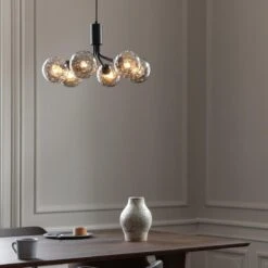 Nuura Apiales 6 Taklampe - Satin Svart - Optic Røyk Glass