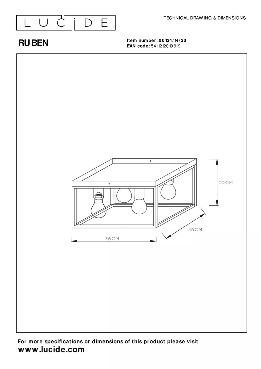 Ruben Taklampe 36x36 Cm 4-lys - Svart/Gullfarget 7 Ruben Taklampe 36x36 Cm 4-lys - Svart/Gullfarget - Bilde 5