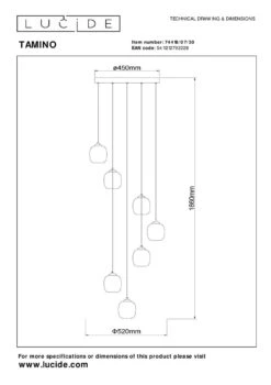 Tamino Takpendel 7 X 7W 3000 Kelvin - Dimbar -Lightup Butikk Tamino takpendel 7 x 7W 3000 Kelvin Dimbar Takpendler Lucide LC744190730 2