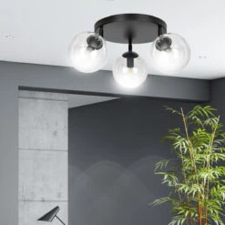 Tofi Taklampe Rund 3 Lys - Svart/Klart Glass -Lightup Butikk Tofi taklampe rund 3 lys SvartKlart glass Taklamper Emibig 7763APREM 7