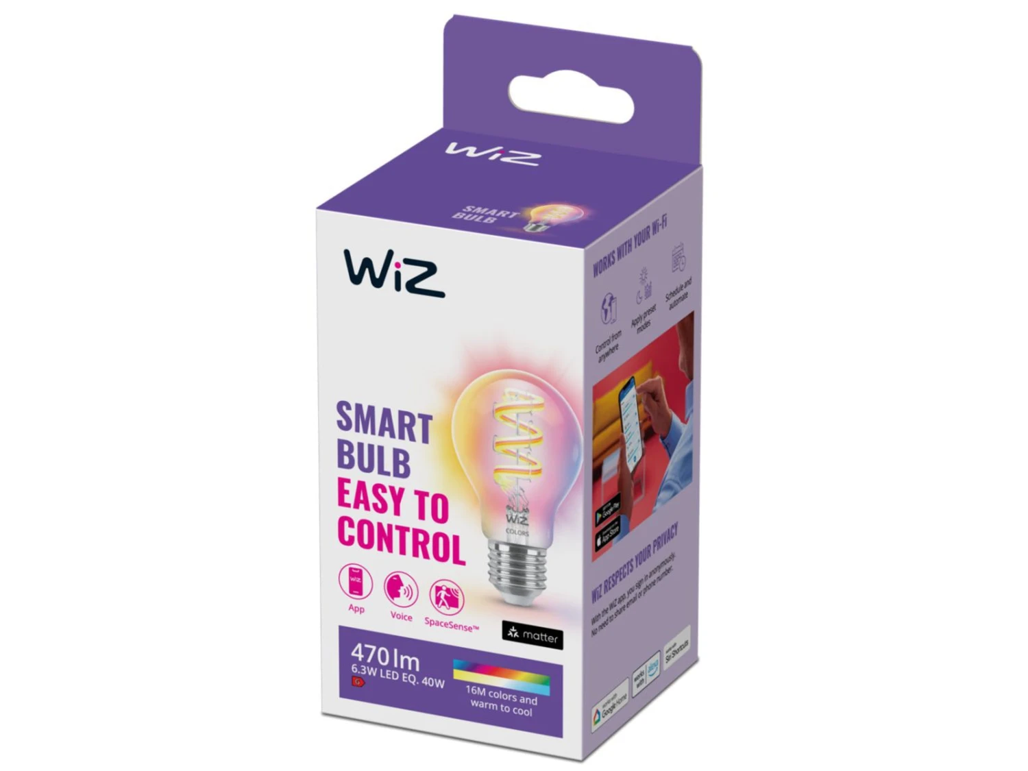 WiZ E27 Lyspære Filament A60 6,3W Wifi 2700-6500 Kelvin Fullfarge RGB 4 WiZ E27 Lyspære Filament A60 6,3W Wifi 2700-6500 Kelvin Fullfarge RGB - Bilde 2