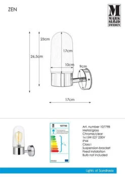 Markslöjd Zen Vegglampe IP44 - Krom/klar - Krom / Klar -Lightup Butikk Zen vegglampe IP44 Kromklar Krom Klar Baderomsbelysning vegglamper Markslojd Mrk 107798 3