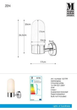 Markslöjd Zen Vegglampe IP44 - Krom/opalhvit - Krom / Opal -Lightup Butikk Zen vegglampe IP44 Kromopalhvit Krom Opal Baderomsbelysning vegglamper Markslojd Mrk 107799 3
